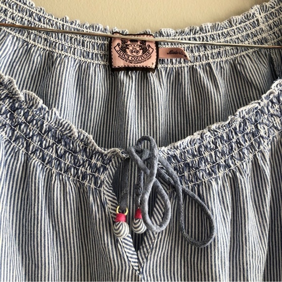 Juicy Couture Y2K Preppy Striped 3/4 Sleeve Long Tunic Shirt Blouse Top Blue - Picture 4 of 13